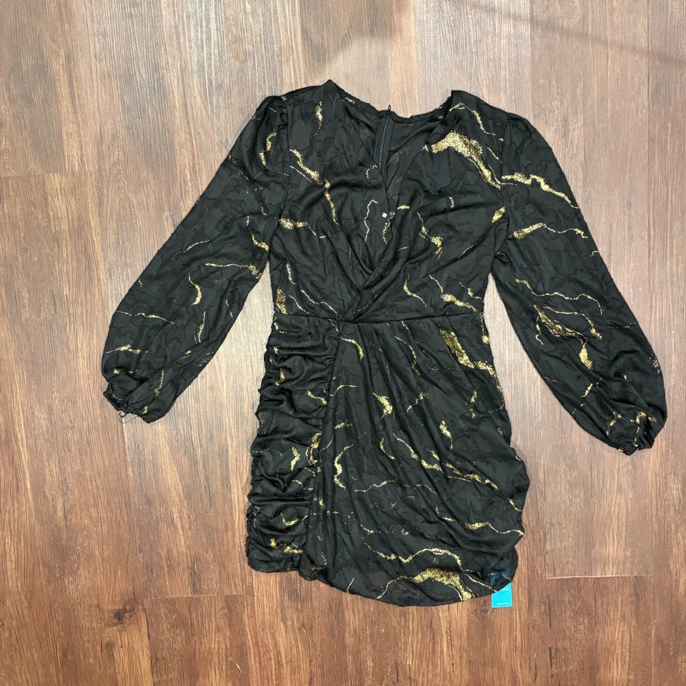 Whimsigoth Black Gold Metallic Marble Ruched Mini Dress Party Cupshe M Sleaze